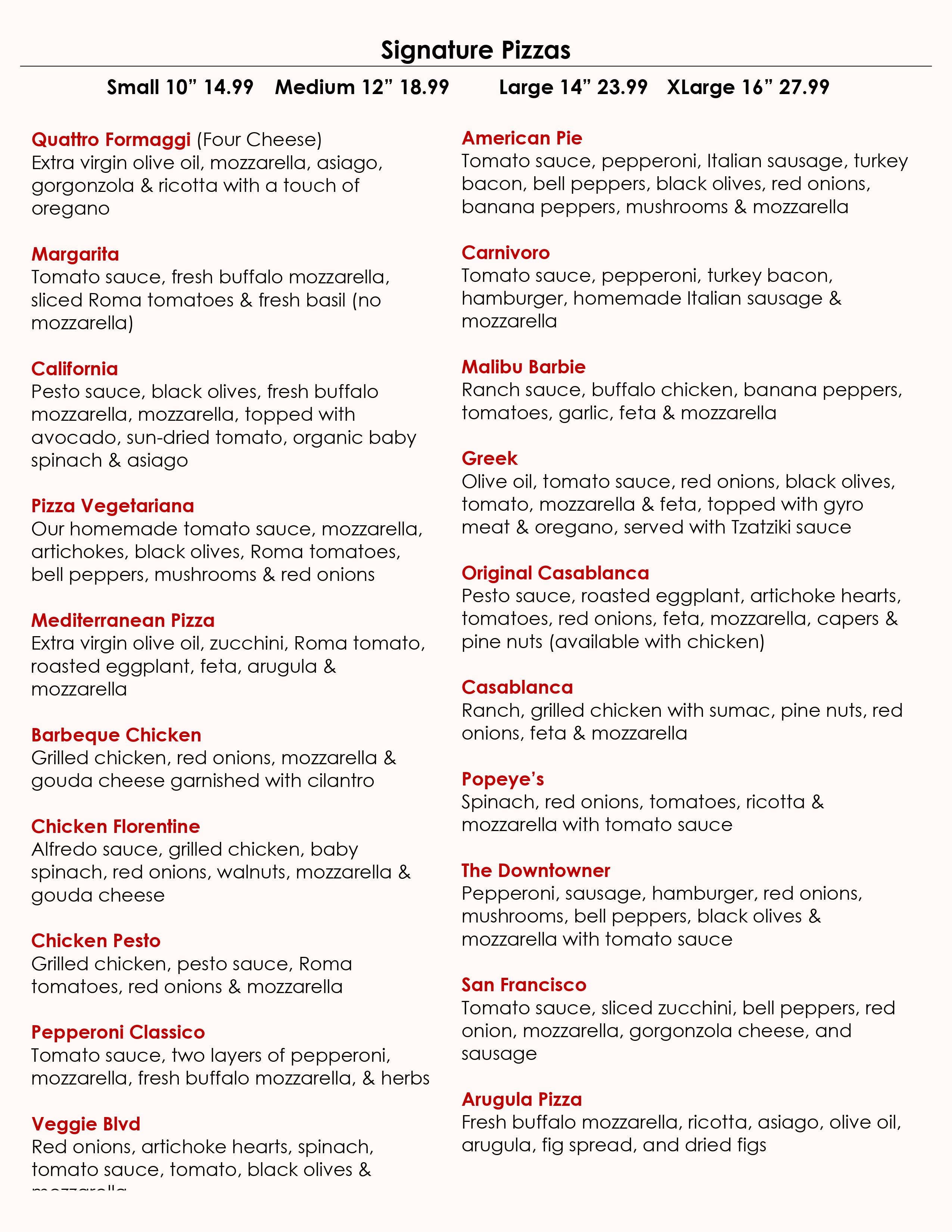 LA Gourmet Pizza Menu Page 3